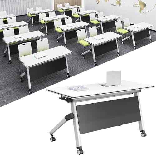 Tavolo da conferenza pieghevole portatile, multifunzione, rettangolare, con ruote universali, design giuntabile, per allenamento e riunioni, soluzione portatile e versatile per spazi di lavoro