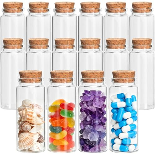 Acetiti 16 Pcs 80ml Glass Bottles with Cork Stoppers, Small Wishing Bottles Mini Miniature Potion Bottle Empty Spell Storage Gift Jars for Candy Spices Crafts Projects Wedding Decoration