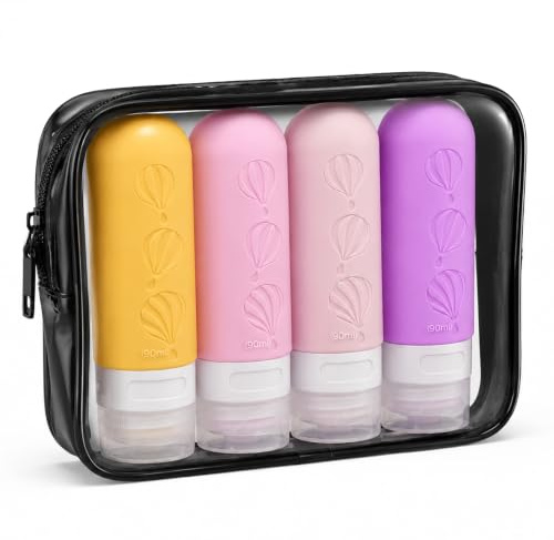 RoseFlower flacon voyage pour produits de toilette, flacons de voyage en silicone étanches, rechargeables et souples, pour lotion, gel douche et shampoing, contenant voyage accessoires, 90 ml