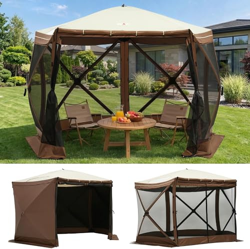 Overmont Pop up Gazebo Screen Tent - Large Instant Screen House Tent | Netting Removable Wind Cloths Full Open Door Skylight - Portable Outdoor Screened Shelter for Camping Backyard Patio Parties