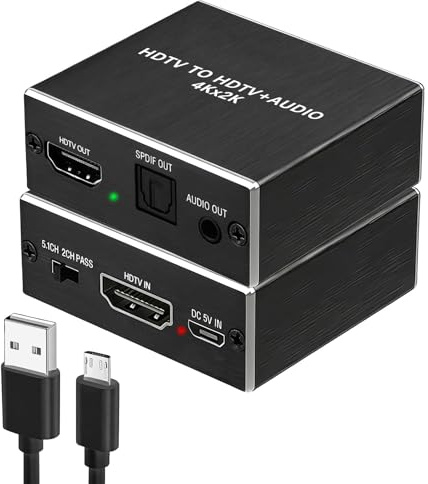 4K HDMI Audio Extractor, 4Kx2K Audio Splitter HDMI Input to Optical Digital | 3.5mm Stereo + HD MI Output Converter HDMI to Optical Adaptor for PS5 PS4 Blu-ray HDTV Fire TV Speaker