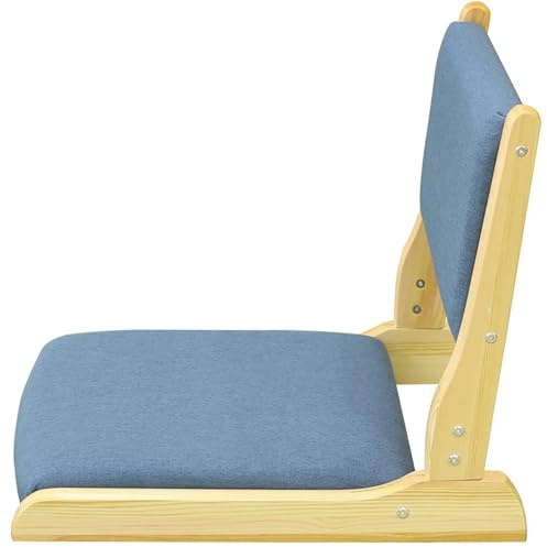 Bärbar hopfällbar golvstol med ryggstöd, ergonomisk meditationsstol i trä, bekväm memoryskum-tatamistol för burspråk, vardagsrum, sovrum (ljusblå)