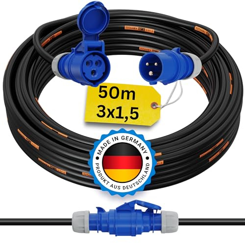 Camping Kabel 50 Meter CEE verlängerungskabel 50m außen TITANEX 3x1,5 PCE Strom Wohnwagen Kabel landstromanschluss wohnmobil Caravan Adapter verlängerung stromkabel verlaengerungskabel Outdoor