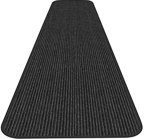 House, Home and More Indoor Outdoor Double-Ribbed Carpet Runner with Skid-Resistant Rubber Backing - Smokey Black - 3 Feet x 10 Feet