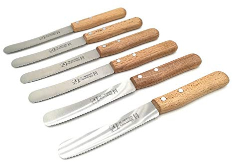 6 Herder Solingen Buckelsmesser Frühstücksmesser 22cm Wellenschliff 1,5mm stark rostfrei Buche