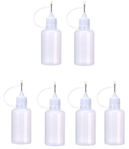 Comtervi - Bote de pegamento de plástico transparente de 30 ml con aguja de precisión, para trabajos manuales propios, aplicación de punta de precisión, bote estanco, 6 unidades