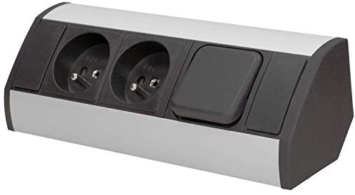 Orno OR-GM-9002/B-G - Enchufe de Esquina con Interruptor y Seguridad para niños, Ideal para Cocina, Oficina y encimera, Montaje de 45°, Enchufe estándar de 3680 W: francés (Tipo E)
