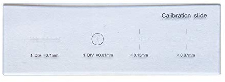 MUHWA Mikroskop-Kalibrier-Objektmikrometer, Kalibrierplatte für Mikroskop, 2 Skalen (0,01+0,1 mm) + 2 Punkte (0,15+0,07 mm), Glas