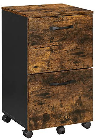 VASAGLE OFC040B01 Schubladenbox mit 2 Schubladen auf Rollen, Mobile Schreibtischaufbewahrung, für Dokumente, A4-Format, Hängeordner, industrieller Stil, rustikales Braun und Schwarz