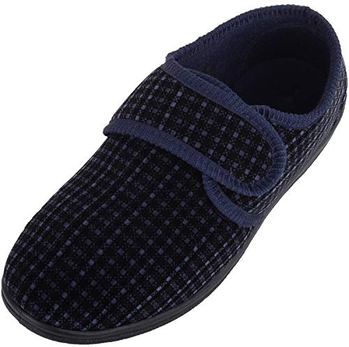 ABSOLUTE FOOTWEAR Mens Slip On Velour Style Checked Slipper with Touch and Close Fastening