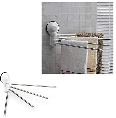 RARA® Barre porte-serviettes réglable à 4 barres en acier inoxydable pour salle de bain - Support à ventouse rotatif pour serviette de cuisine