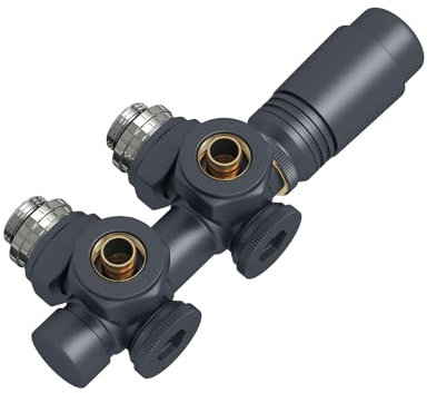 EMKE Multiblock Heizkörper Mittelanschluss, Hahnblock Heizkörper Ventil Eck- und Durchgangsform 50mm, Heizkörperventil mit thermostat für Badheizkörper Anthrazit (φ16mm * G1/2, 1 Stück)