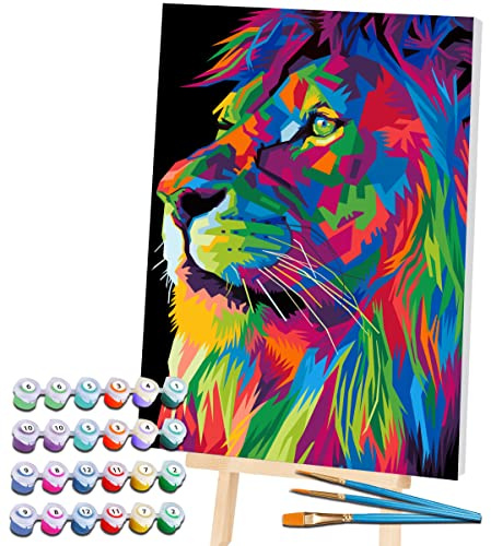 Splat Planet Lion Painting by Numbers Framed, Fluorescent Neon Paint,Colouring by Numbers,Painting for Wall Art,Paint by Number Kits On Canvas for Adults, Kids. 30x40cms