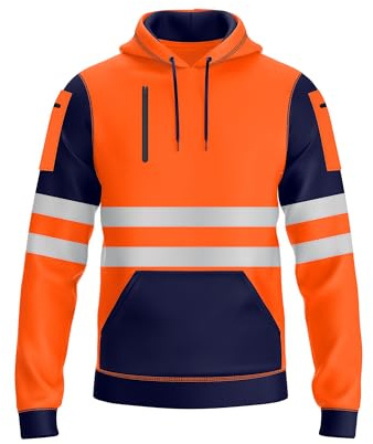 NOROZE Hi-Viz-Pullover-Kapuzenpulli, grau, reflektierendes Band, gut sichtbarer Sicherheitsmantel mit 4 Reißverschlüssen, Sweatshirt-Top-Jacke für Herren