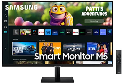 Samsung Smart Monitor M5, Flat 32'', 1920x1080 Full HD, Smart TV Amazon Video, Netflix, Airplay, Mirroring, Office 365, Wireless Dex, Casse Integrate, IoT Hub, WiFi, HDMI