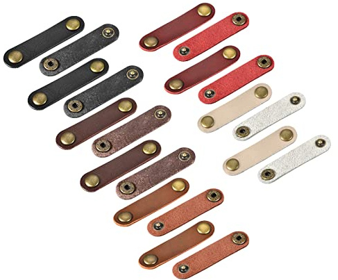 sourcing map Pack of 20 Leather Cable Straps Cord Organizer Cable Ties Portable Cable Management for USB Cable, Headphone Wire, 5 Colors