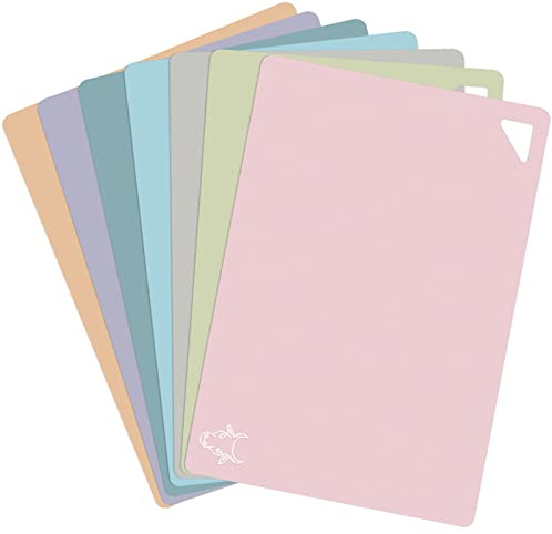 7 delar flexibla skärbrädor i plast för kök, halkfria skärmattor med matikoner, lättgreppshandtag, BPA-fri, 38 cm x 30 cm