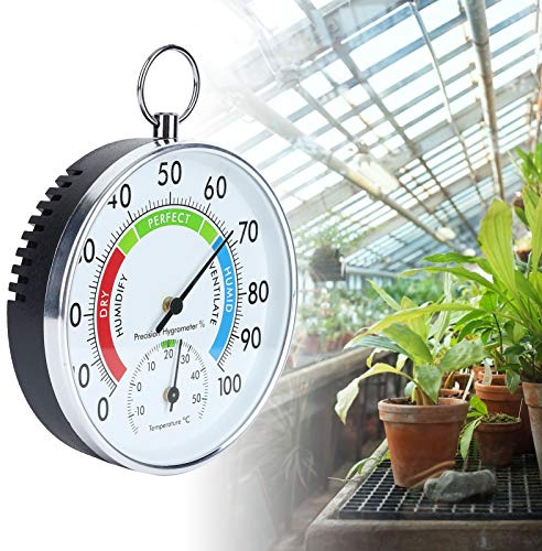 Thermometer Hygrometer, Aluminiumlegierung Hohe Messgenauigkeit Gewächshaus Hygrometer mit Aufhängering für den Innenbereich Gewächshaus Bepflanzung und Lagerung
