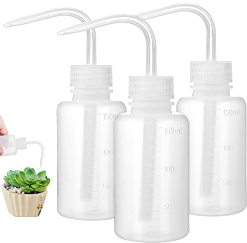 Beavorty 3 pack Wash Bottle Squeeze Bottles Plastic with Graduated Markings Curved Narrow Tip Clear for Succulent Watering Lab Use and Tattoo Supplies