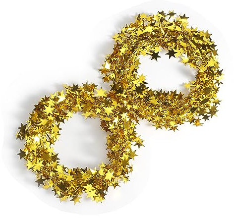 ASUNFO 2 Rollen Gold Lametta Stern Girlande mit Draht für Weihnachtsbaum Home Hochzeit Geburtstag Party Festliche Ornament Dekoration 25 Ft X 2