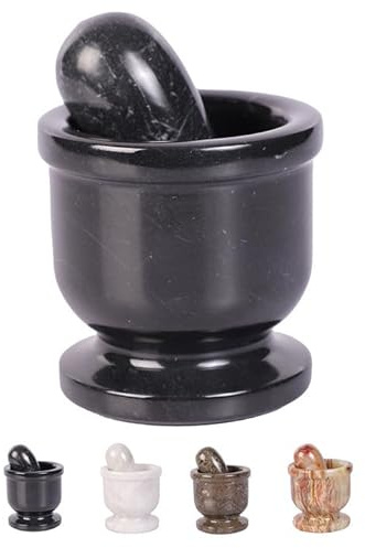Exquisite Marble Mortar and Pestle Set - Your Ultimate Kitchen Essential for Grinding Spices, Making Guacamole, Salsa, Pesto, and Crushing Pills (Black, Oval Shape (2.5))