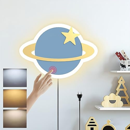 KZT LED Wandleuchte mit Touch Control Dimmbar Kinderzimmer Wandlampe mit Stecker Modern Innen Nachttischlampe Acryl Wandbeleuchtung für Junge Mädchen Schlafzimmer Wohnzimmer Treppen Kinder Leselampe