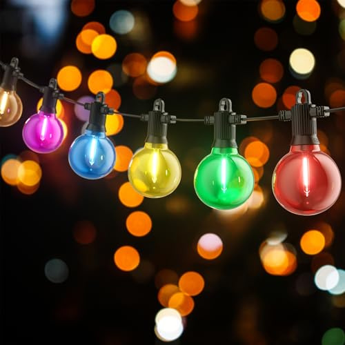 Zuske Bunte LED Lichterkette Außen 7,6m, 12 G40 Bunte Glühbirnen, mit Stecker, IP65 wasserdicht, für Weihnachten Erntedankfest Geburtstag Party Garten Terrasse Balkon Hochzeit