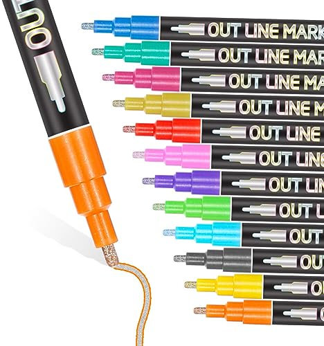 Asudaro 20/12/8 Stück Konturmarker Zeichen Stifte, Bunter Dual Line Outline Stift Diy Textmarker Glitzer Zweizeiliger Stift Wasserfester Stift Für Grußkarten,Handgezeichnete Poster,Etiketten 12 Stk