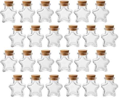 gouveo 24er Set Vorratsglas Sternform 50 ml (0,05 l) Glas 50 ml Sternform mit Korken Korkverschluss transparentes Dekoglas zum Befüllen als Gewürzglas Kräuterglas Tischdeko (SGT50PK)