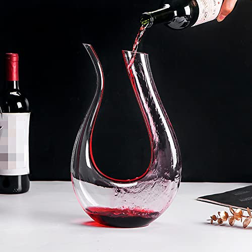 Carafe à décanter à vin – 100 % sans plomb en forme de U en verre cristal soufflé à la main noir rouge