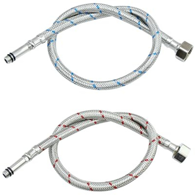 LEADAHEAD Flexible Tap Connectors Tap Tails M10 (10mm) x 1/2 Fitting 60cm Long Flexible Pipe for Monobloc Mixer Tap Pair of Stainless Steel Braided Water Supply Hose (2 Pcs)
