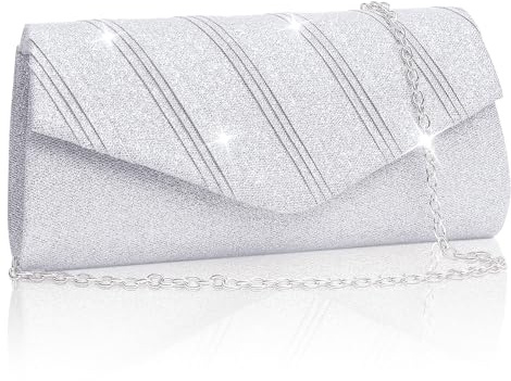 Larcenciel Sacs à Main de Soirée pour Femmes, Pochettes à Enveloppe Pailletée avec Chaîne, Chic Sacs à Bandoulière Pliés en Sequin pour Soirées Fete Ceremonie Mariage Club Cocktail,22x11x6cm (Argent)