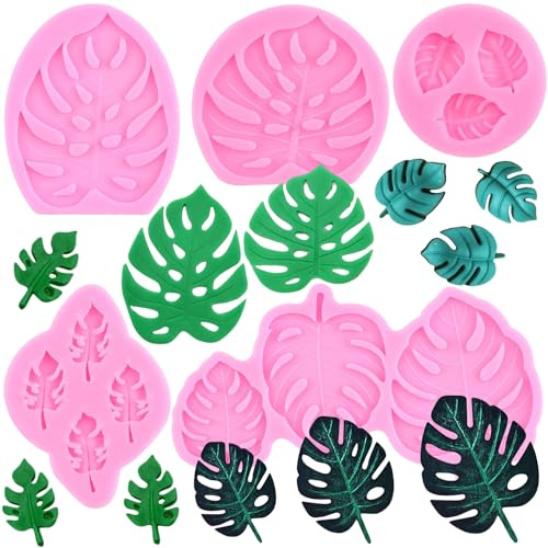 RFGHAC Tropische Blatt Silikonform Monstera Blätter Fondant Formen für Kuchendekoration Cupcake Topper Cookie Candy Schokolade Gummipaste Polymer Clay 5 Stück, ZB183CK