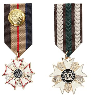 Metall-Medaillenabzeichen, geometrische Kronen-Brosche, goldfarbene Schulterpolster, für Uniform, Band, Herrenkostüm, 2 Stück