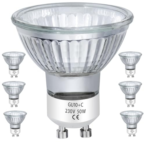 EKSAVE GU10 Halogen Bulbs 50W 230V MR16 for Track,Recessed,Accent Lighting,Ceiling Light,Range Hood, Dimmable Warm White, Pack of 6