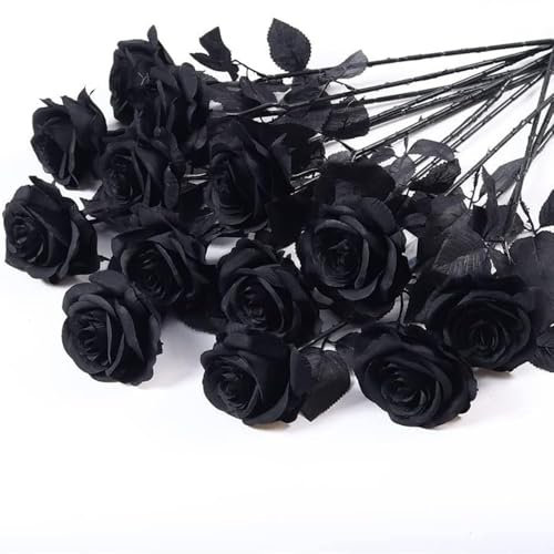 Witeygai 10 Stück Schwarze Rosen Künstlich, Long Stem Fake Rose Seide Braut Hochzeitsstrauß Realistische Blume für Hausgarten Party Hochzeitssträuße Garten Wohnzimmer Hotel Büro Dekor