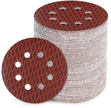 GEOGIEEW 90PCS 125mm Sanding Discs Pads, 5 Inch 8 Hole Hook and Loop 180 Grit Sandpaper for Wood for Random Orbital Sander