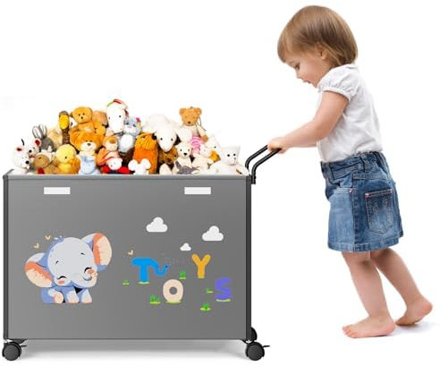 BBLIKE Spielzeugkiste Spielzeugaufbewahrung - 72 l Kinderspielzeug-Organizer mit Rädern, Spielzeugtruhe mit Deckel, Spielzeugkisten für Mädchen und Jungen, Kleinkinder, Stofftiere, Wohnzimmer（Grau）