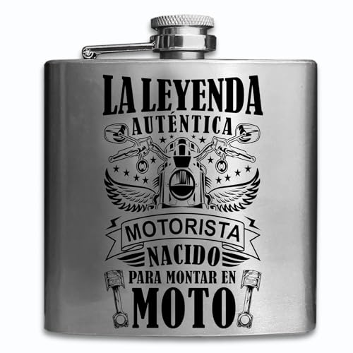 Petaca acero inoxidable personalizada con grabado para motoristas, 12 diferentes diseños y texto para motociclistas disponible color plata, 170 ml idea de regalo personalizado