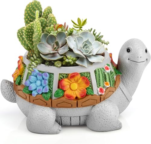 Grovind Pots de fleurs pour plantes grasses, tortue avec trou de drainage, jolis pots de fleurs pour cactus, plantes succulentes pour plantes d'intérieur, maison, bureau, jardin, pot de fleurs cadeaux