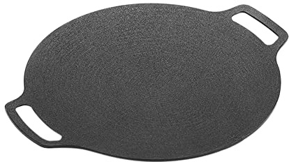 Netoches 35cm Thick Cast Iron Frying Pan Flat Pancake Griddle Non-Stick Bbq Grill Induction Cooker Open Flame Cooking Pot