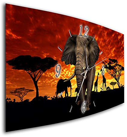 BM Funk Quarz Wanduhr Funkwanduhr Funkwanduhren Funkuhr Funkuhren kein Ticken lautlos geräuschlos leise modern ohne Tickgeräusche groÃŸ XXL Wohnzimmer Küche Afrika Wildnis Elefanten 6996-1a