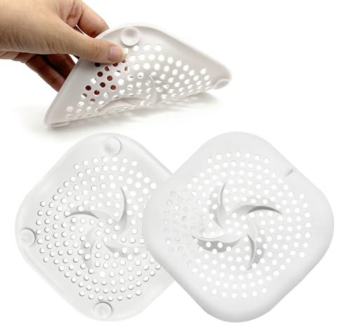 2Pcs Silicone Shower Drain Cover with Suction Cups, Hair Catcher Strainer for Sink, Bathtub, and Kitchen, Anti-Clogging Drain Protector Plug Filter - White