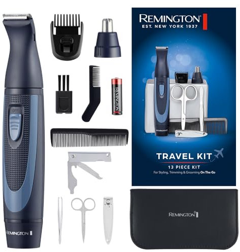Remigton NE3890 Cortapelos Nariz y Orejas, 2 accesorios, cortador de precisión, cuchillas de acero inoxidable, funcionamiento con pilas, kit de 13 componentes, con estuche