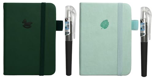 Aomhrek Zwei Bücher Notebooks, Tragbar Notizbuch A7, Notizbuch Mit Stift, Notizbuch Klein Geeignet für Schulen, Büros, Versammlungen, Schüler Mini Notizbuch （Dunkelgrün，Hellgrün）