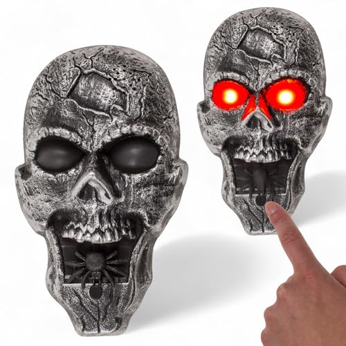 MIJOMA Gruselige Halloween-Dekoration Türklingel mit Sound & LED-Effekten, 14x28 cm, Kunststoff, batteriebetrieben, Horror-Gadget für Gruselpartys (Totenkopf)
