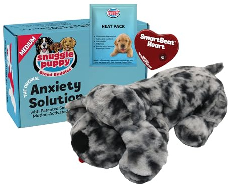 Snuggle Puppy Original Kuscheltier mit Herzschlag für Hunde – Beruhigendes Hundespielzeug gegen Angst & Stress, Trainings- und Komfortspielzeug, Farbe Merle