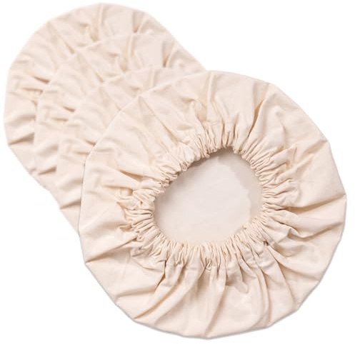 Organic Cotton Large Food Bowl Covers 4-Pack Elastic Lids for Meat Food Fresh Keeping Bread Proofing~ Reusable Jumbo Bowl Cover Lids | Reusable Stretchy Bowl Caps for Large Mixing Containers, Bread Proofing Baskets
