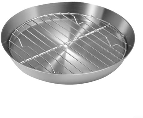 Sartén redonda para asar con estante de enfriamiento, bandeja de pavo asado de acero inoxidable para cocina, barbacoa, pasteles, utensilios de cocina (24 cm)