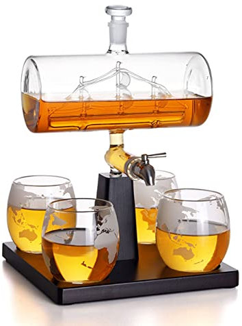 VDLLQYN, Distributeur d'alcool en verre de cristal, verres à whisky de 320ml/10.8oz for Carafe à rhum et vin Bourbon ，Distributeur de vin